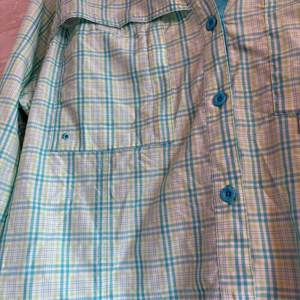 World Wide Sportsman Shirt Womens Blue Green Plaid Fishing Vented Pockets - Picture 2 of 7